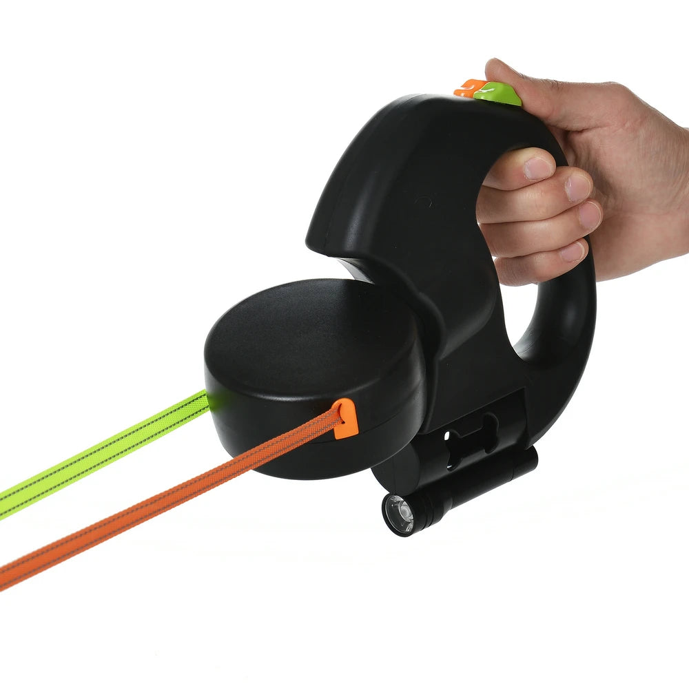 Correa retráctil de 3 m para perros , reflectante, doble, con giro de 360°, antienredos, con luces.