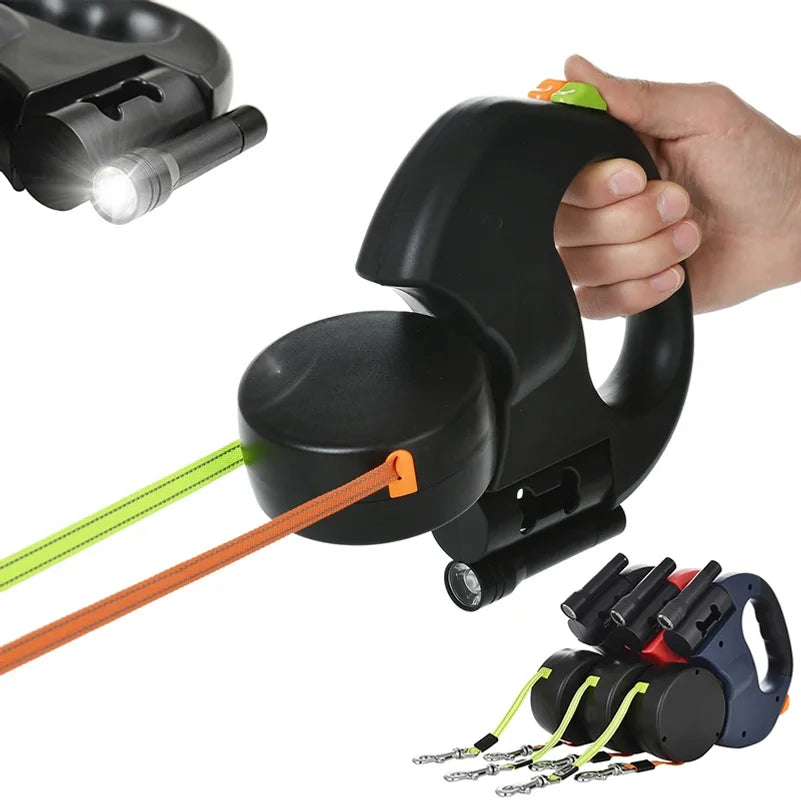 Correa retráctil de 3 m para perros , reflectante, doble, con giro de 360°, antienredos, con luces.