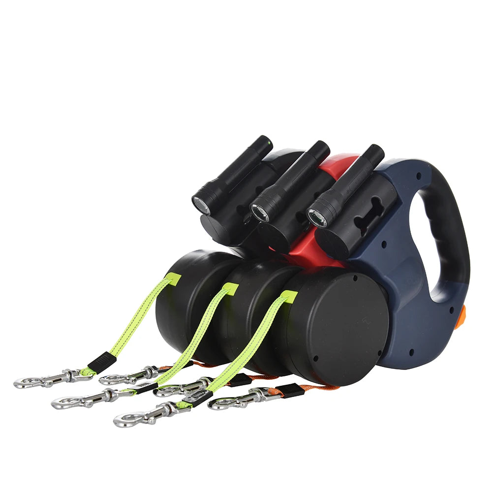Correa retráctil de 3 m para perros , reflectante, doble, con giro de 360°, antienredos, con luces.