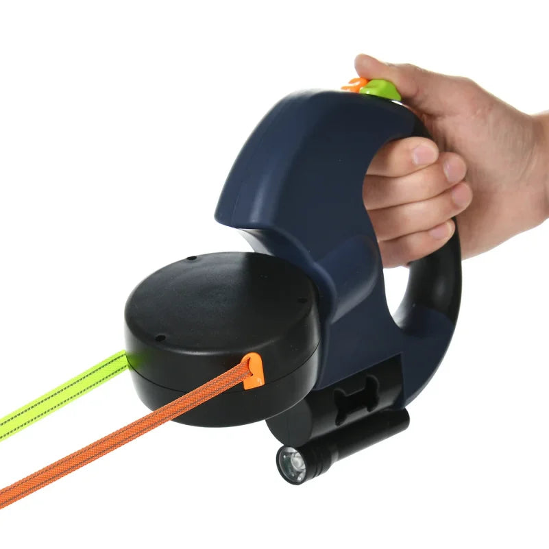 Correa retráctil de 3 m para perros , reflectante, doble, con giro de 360°, antienredos, con luces.